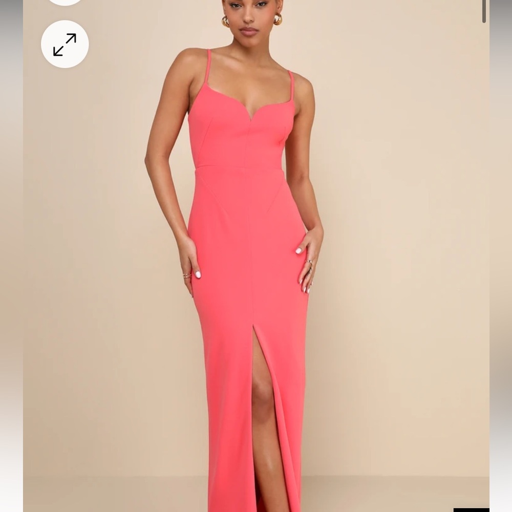 Lulus Impressive Glamour Coral Pink Sleeveless Column Maxi Dress